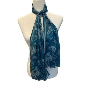 Coach Teal Carriage Print Scarf 100%Silk
